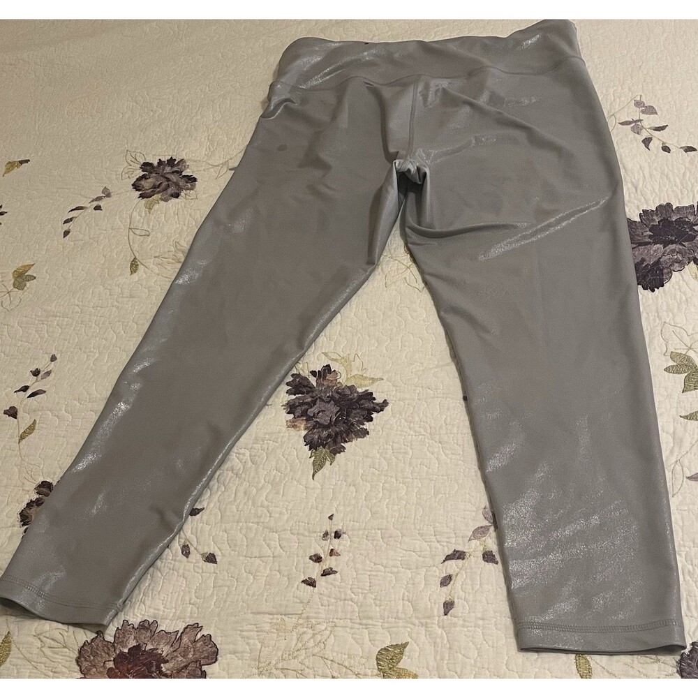 DKNY SPORT METALLIC SILVER COMPRESSION LEGGINGS XL